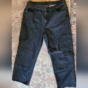 Washed Black High Waisted American Eagle Cargo Jeans